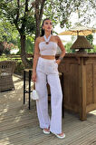 Yonca Moda Evi Vesna Keten Çizgili Crop Takım 9806-0025