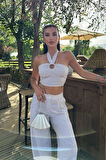 Yonca Moda Evi Vesna Keten Çizgili Crop Takım 9806-0025