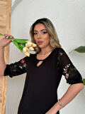 Yonca Moda Evi Kadın Fakir Kol çiçek Desenli Tül Kol Bisiklet Yaka çiçek Desen Sandy Salaş Kısa Elbise