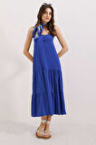 Yonca Moda Evi 2403 Askılı Midi Elbise - Saks