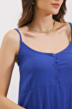 Yonca Moda Evi 2403 Askılı Midi Elbise - Saks
