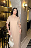 Yonca Moda Evi Manque Polo Yaka Yırtmaçlı Elbise 2689-8