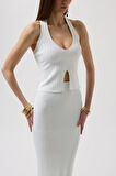 Yonca Moda Evi V Detay Dokulu Crop Bluz