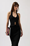 Yonca Moda Evi V Detay Dokulu Crop Bluz