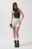 Yonca Moda Evi Yıkamalı Halter Yaka Crop Bluz