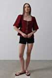 Yonca Moda Evi Kare Yaka Balon Kol Bluz - Bordo