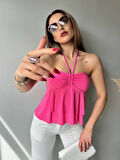Yonca Moda Evi Kadın Halter Bağcık Detay Gloplu Bluz