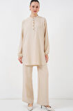 Yonca Moda Evi 6678 Keten Tunik Pantolon İkili Takım - Bej
