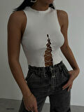 Yonca Moda Evi Taş Detay Dekolteli Crop Bluz