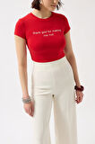 Yonca Moda Evi Thanks God Baskılı Likralı Crop T-Shirt