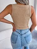 Yonca Moda Evi Kadın Askılı Bisiklet Yaka Güpüs Dekolteli Triko Crop Bluz