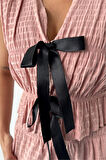 Yonca Moda Evi GOFRE BLUZ-PANTOLON TK KURDELE DETAYLI - Somon