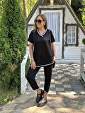 Yonca Moda Evi Kadın Kısa Kollu V Yakalı Iki Iplik Bluz Ve Pantolon Ikili Takım
