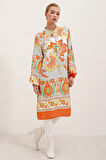 Yonca Moda Evi 5903 Desenli Viskon Elbise - Turuncu