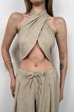 Yonca Moda Evi Çapraz Bağlamalı Keten Crop