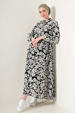 Yonca Moda Evi 2144 Hakim Yaka Tesettür Elbise - Siyah