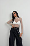 Yonca Moda Evi Uzun Kol Boyunlu Tül Bluz