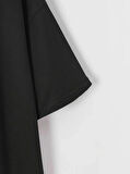 Yonca Moda Evi Baskılı Oversize Bisiklet Yaka T-shirt - Siyah