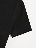 Yonca Moda Evi Baskılı Oversize Bisiklet Yaka T-shirt - Siyah