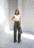 Yonca Moda Evi Arkasi Lasti̇kli̇ Pi̇leli̇ Dökümlü Wide Leg Pantolon