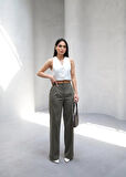 Yonca Moda Evi Arkasi Lasti̇kli̇ Pi̇leli̇ Dökümlü Wide Leg Pantolon