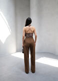 Yonca Moda Evi Arkasi Lasti̇kli̇ Pi̇leli̇ Dökümlü Wide Leg Pantolon