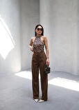 Yonca Moda Evi Arkasi Lasti̇kli̇ Pi̇leli̇ Dökümlü Wide Leg Pantolon