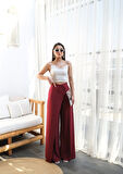 Yonca Moda Evi Keten Önü Çapraz Parçali Lasti̇kli̇ Ve Bağcikli Geni̇ş Paça Pantolon