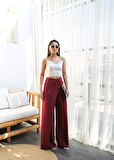 Yonca Moda Evi Keten Önü Çapraz Parçali Lasti̇kli̇ Ve Bağcikli Geni̇ş Paça Pantolon