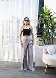Yonca Moda Evi Keten Önü Çapraz Parçali Lasti̇kli̇ Ve Bağcikli Geni̇ş Paça Pantolon