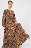 Yonca Moda Evi 2423 Otantik Desenli Tesettür Elbise - Camel