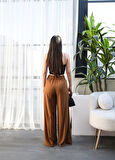 Yonca Moda Evi Keten Önü Çapraz Parçali Lasti̇kli̇ Ve Bağcikli Geni̇ş Paça Pantolon