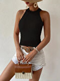 Yonca Moda Evi Kadın Kolsuz Halter Yaka Mini Baklava Desenli Triko Bluz