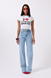 Yonca Moda Evi Nakış Detay Baskılı Crop T-Shirt