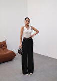 Yonca Moda Evi Keten Kemerli̇ Ve Dökümlü Palazzo Pantolon (Kemer Dahi̇l)