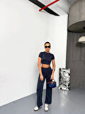 Yonca Moda Evi Osy Modal Yumuşak Dokulu Kumaş Kısa Kollu Crop Alt Ispanyol Paça Pantalon Ikili Takım - Füme