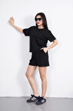 Yonca Moda Evi Osy Modal Yumuşak Dokulu Kumaş Bisiklet Yaka T-shirt Kısa Şort İkili Takım - Siyah