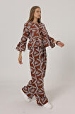 Yonca Moda Evi İşlemeli Oversize Pantolon - Kahve