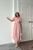 Yonca Moda Evi Pembe Bebe Yaka Balon Kollu Elbise