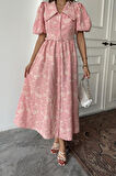 Yonca Moda Evi Pembe Bebe Yaka Balon Kollu Elbise