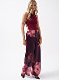 Yonca Moda Evi Bel Lastikli Desenli Saten Pantolon