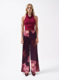 Yonca Moda Evi Bel Lastikli Desenli Saten Pantolon