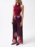 Yonca Moda Evi Bel Lastikli Desenli Saten Pantolon