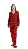 Kadın Kırmızı Ekose Pamuk Pijama Takım