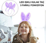 Kenarları Dantelli Mor Pullu Payetli Led Işıklı Tavşan Kulak Taç 23x19 Cm