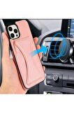 İphone 12 / 12 Pro Uyumlu Nubuk Deri Kartlık Bölmeli Mıknatıslı  Kılıf