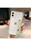İphone 12 Pro Ele Takma Detaylı Kamera Koruyuculu Pembe Çerçeveli Kayışlı Şeffaf Kılıf