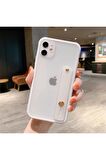 İphone 12 Pro Ele Takma Detaylı Kamera Koruyuculu Pembe Çerçeveli Kayışlı Şeffaf Kılıf