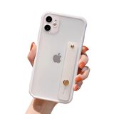 İphone 12 Pro Ele Takma Detaylı Kamera Koruyuculu Pembe Çerçeveli Kayışlı Şeffaf Kılıf