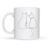 Minimal Çizim İki Kedi Desenli Porselen Kupa MODEL 77 – Sevgi Temalı Şık Tasarım, Kahve & Çay Kupası